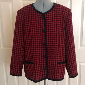 Alfred Dunner Classic Houndstooth Wool Blend Jacket Blazer Red Navy Blue…